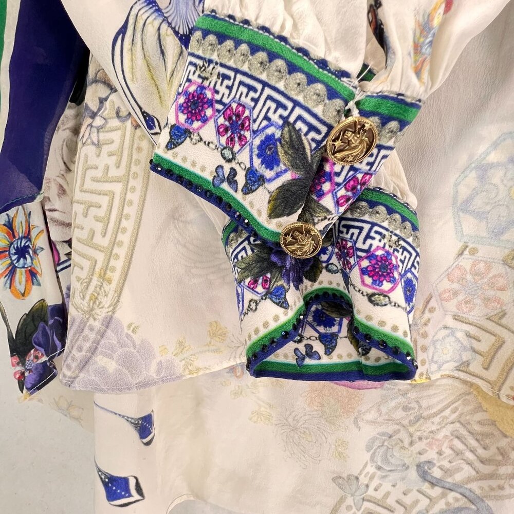 NWT Camilla Silk Blouse Med Gentle Moon Dragon Floral Embellished Detachable Tie - Picture 4 of 16